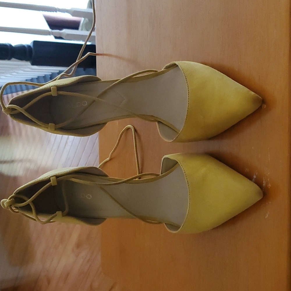 Aldo Yellow Suede Ankle Tie Heels